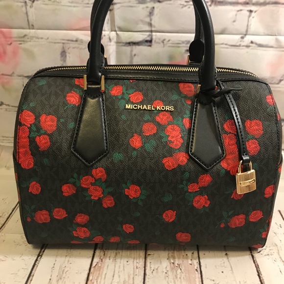 NWT Michael Kors Hayes red rose LG duffle bag - Picture 2 of 8